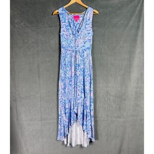 Lilly Pulitzer Maxi Dress Sea Print Sleeveless Coastal Spring Ruffle Sz S